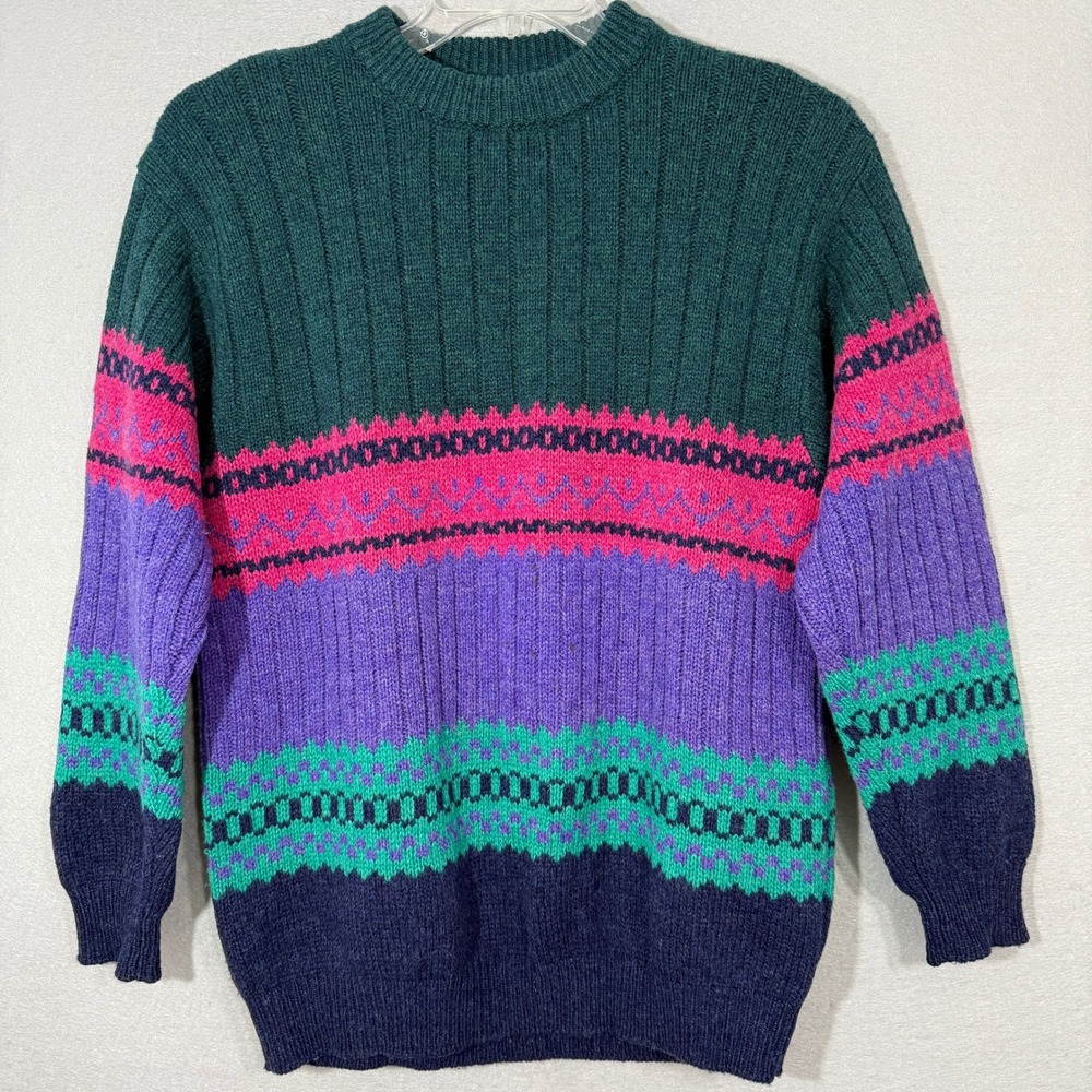 VTG United Colors of Benetton Shetland Wool Sweater Size 50 Colorblock Fair Isle